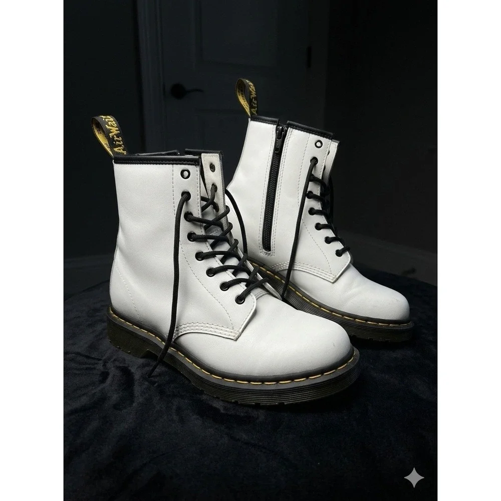 Dr Martens Zavala J Boots Girls Youth 4 Womens 5 White Leather Combat Side Zip